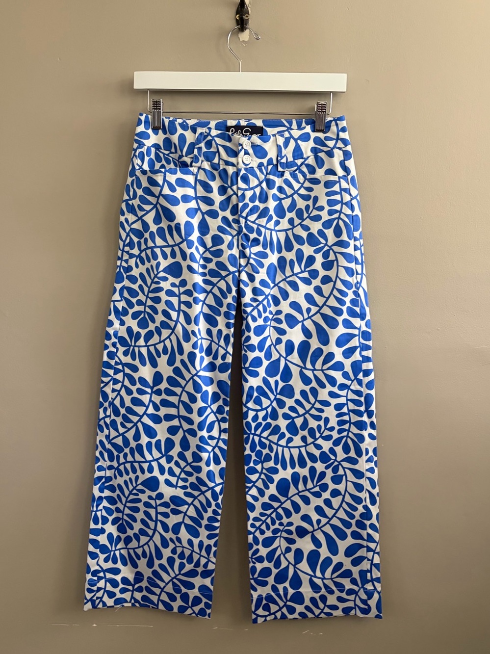 Lesley Evers Wide Leg Pattern Pants Blue White XS